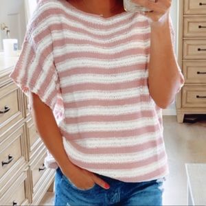 NWT Pink and White Boat Neck Dolman Sleeve Sweater